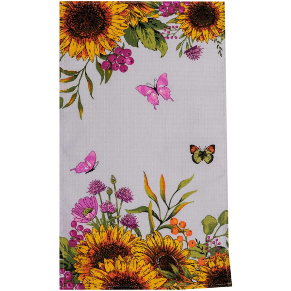 Фото - Полотенце кухонное Прованс вафельное Подсолнухи с бабочками 34x58 см (044960)
