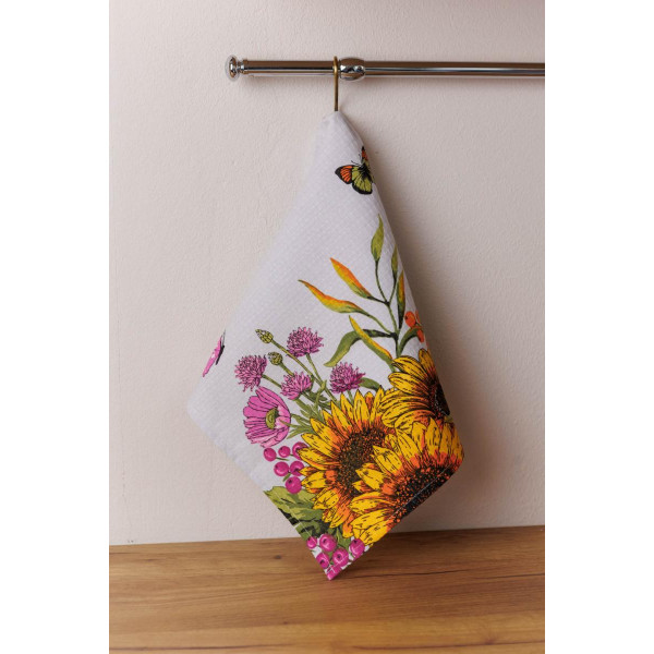 Фото - Полотенце кухонное Прованс вафельное Подсолнухи с бабочками 34x58 см (044960)