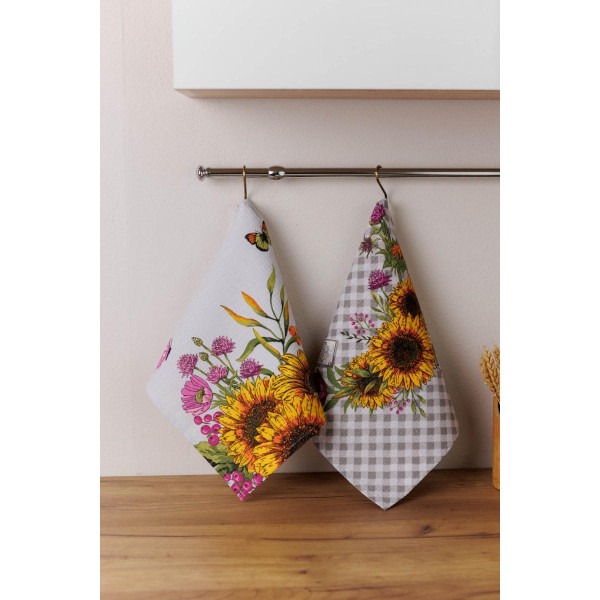 Фото - Полотенце кухонное Прованс вафельное Подсолнухи с бабочками 34x58 см (044960)