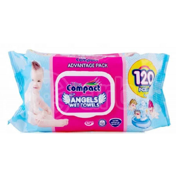 Фото - Серветки вологі для дітей Ultra Compact Ангелс Бебі з клапаном 120 шт. (8697420532789)