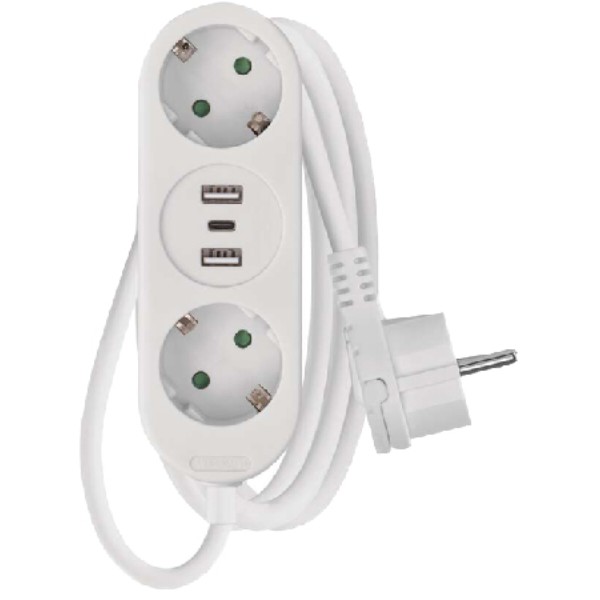 Фото - Удлинитель 220В EMOS P0221U, 2 розетки, 1,5м. с USB-A, USB-C