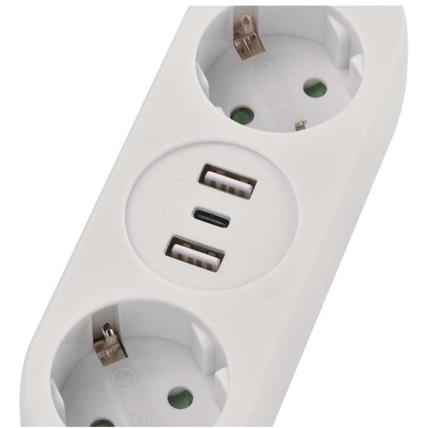 Фото - Удлинитель 220В EMOS P0221U, 2 розетки, 1,5м. с USB-A, USB-C