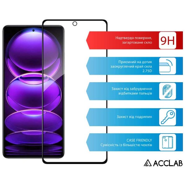 Фото - Захисне скло для смартфону ACCLAB Full Glue for Xiaomi Redmi Note 12 Pro/12 Pro Plus Black (1283126549397)