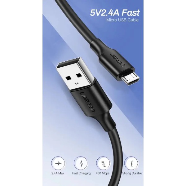 Фото - Кабель UGREEN US289 USB 2.0 to Micro 3m Black (60827)