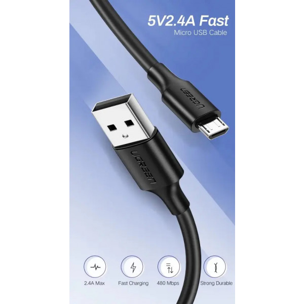 Фото - Кабель UGREEN US289 USB 2.0 to Micro 0.5m Black (60135)