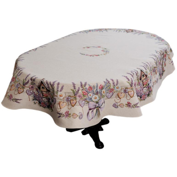 Фото - Скатертина овальна Прованс гобеленова Лавандовий садочок 136х240 см (044184)