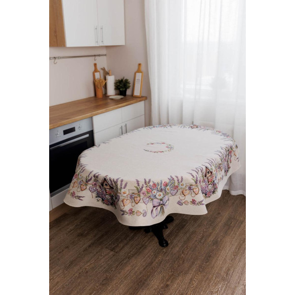 Фото - Скатертина овальна Прованс гобеленова Лавандовий садочок 136х240 см (044184)