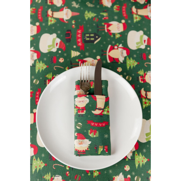 Фото - Скатертина прямокутна Прованс Санта на зеленому 140х180 см (035787)