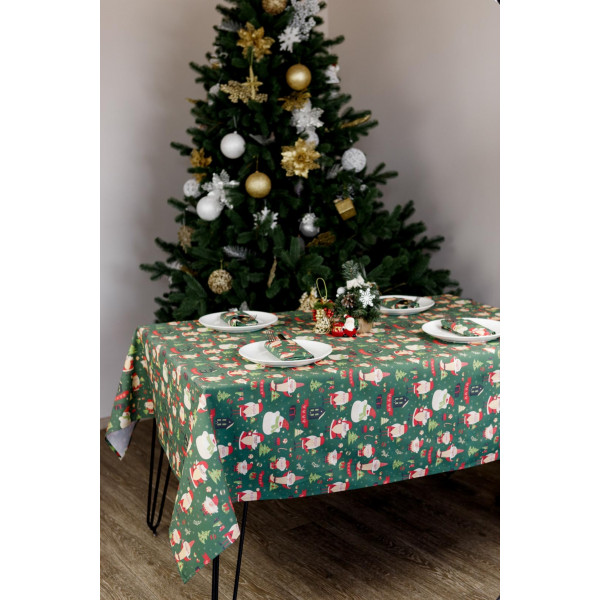 Фото - Скатертина прямокутна Прованс Санта на зеленому 140х180 см (035787)