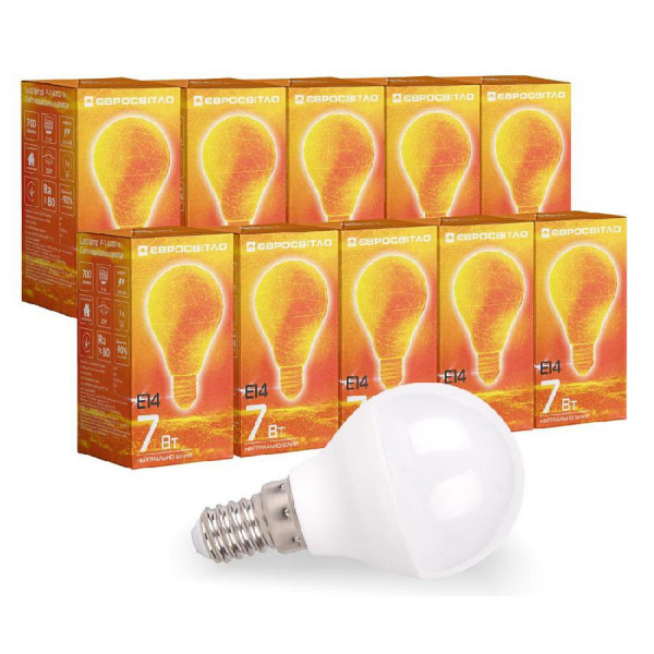 Фото - Лампочка світлодіодна Євросвітло 7Вт 4200К P-7-4200-14 Е14 10 шт. (000058937)