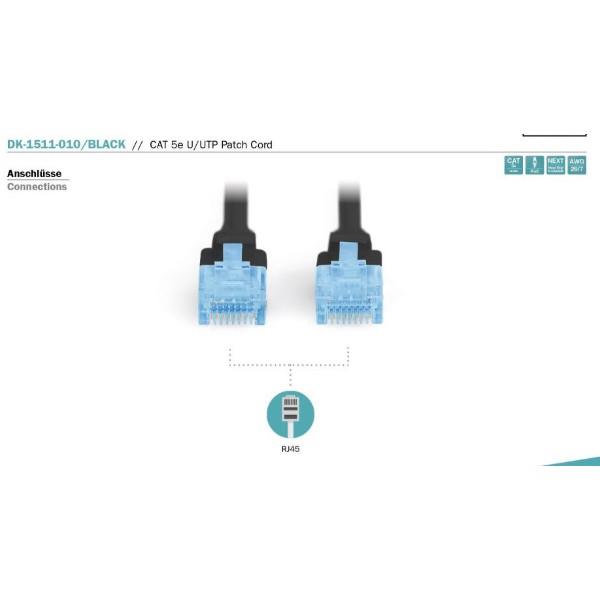 Фото - Кабель патч-корд Digitus CAT 5e UTP 0.5m Black (DK-1511-005/Black)
