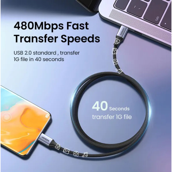 Фото - Кабель синхронізації даних UGREEN US535 USB-C to USB-C 240W PD Fast Charging 2m Space Gray (90440)