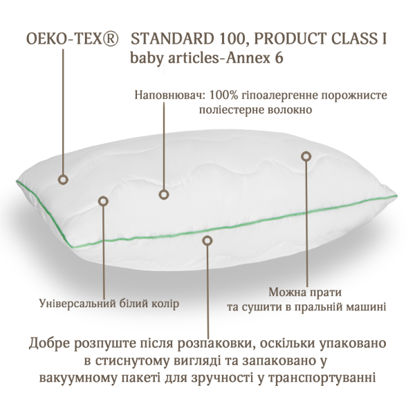 Фото - Подушка стандартна FAM' HOME Алоє вера стьобана, окантована 50х70 (МІС19АV)