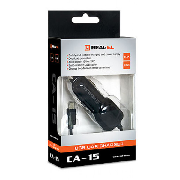 Фото - Автомобільний зарядний пристрій REAL-EL CA-15 black (EL123160009)