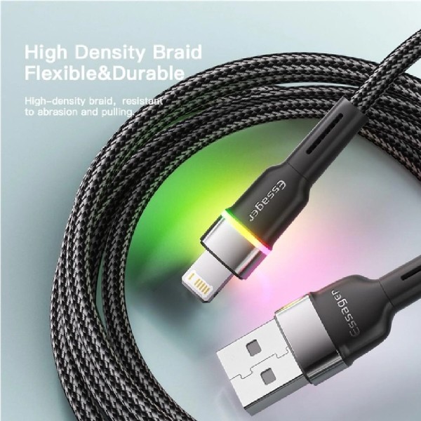 Фото - Кабель Essager Colorful LED USB Cable Fast Charging 2.4A USB-A to Lightning 0.5m Black (EXCL-XCDB01)