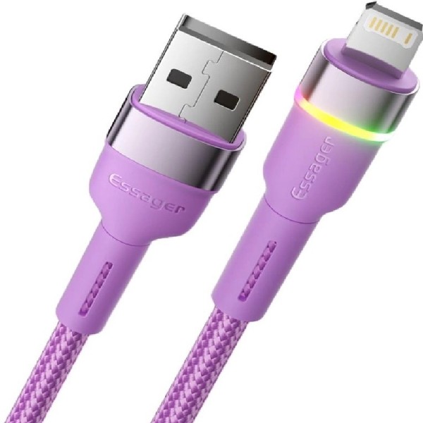 Фото - Кабель Essager Colorful LED USB Cable Fast Charging 2.4A USB-A to Lightning 2m Purple (EXCL-XCDA05)