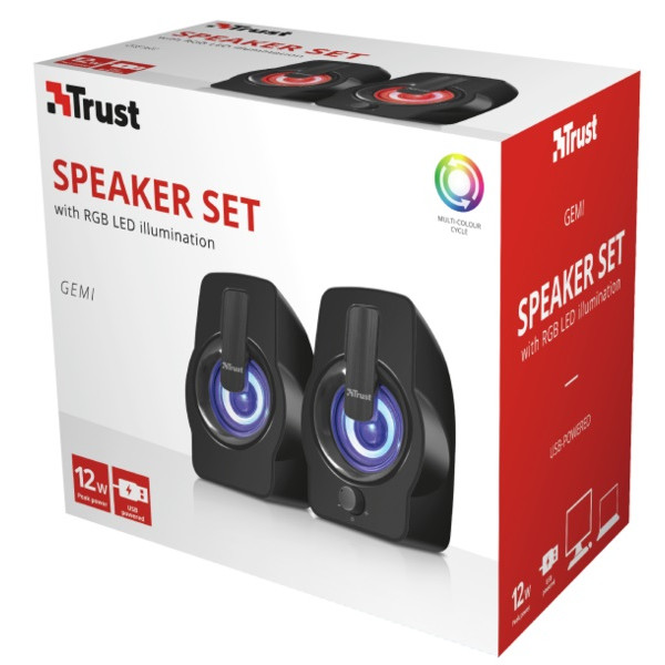 Фото - Комп'ютерна акустика звичайна 2.0 Trust Gemi RGB 2.0 Speaker Set Black USB (22948)