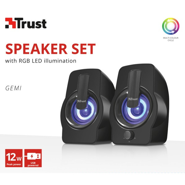 Фото - Комп'ютерна акустика звичайна 2.0 Trust Gemi RGB 2.0 Speaker Set Black USB (22948)