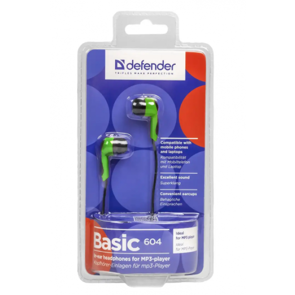 Фото - Навушники вкладиші Defender Basic-604 Black/Green (63607)