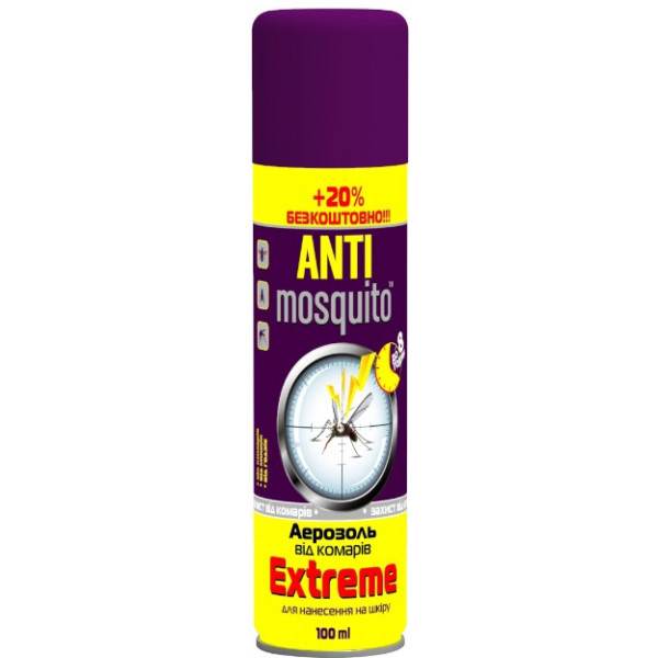 Фото - Аэрозоль от насекомых ANTI mosquito Extreme 100 мл + 20% бесплатно (4820214190412)