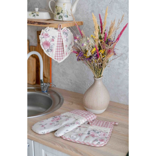 Фото - Прихватка Прованс 20х20 Серце "Bella" Троянди з мереживом (013525)