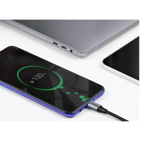 Фото - Кабель UGREEN US255 USB Type-C to Angled USB Type-C 60W Round 0.5m Black/Gray (50122)
