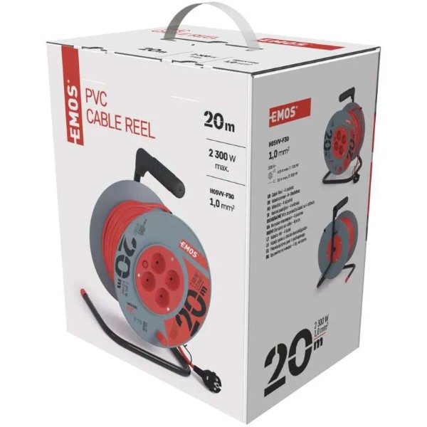 Фото - Удлинитель 220В EMOS на катушке с ж/к 4гн.сер. 20м P09220 3*1,0