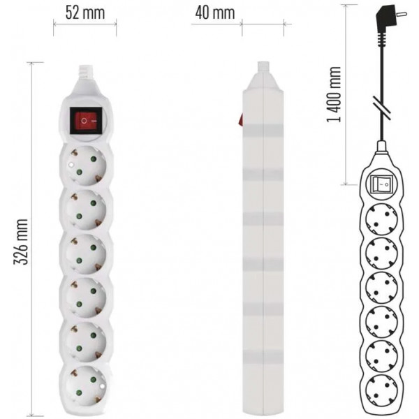 Фото - Мережевий фільтр EMOS P1621, 6 розетки, 1,4 м.