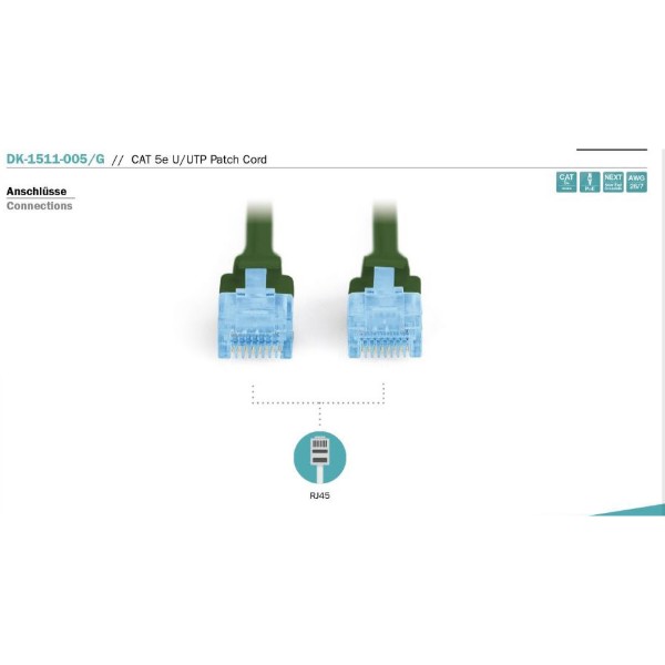 Фото - Кабель патч-корд Digitus CAT 5e UTP 0.5m Green (DK-1511-005/G)