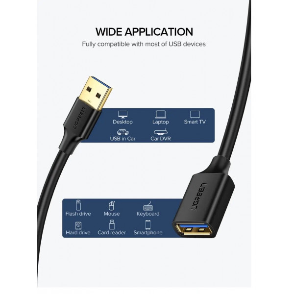 Фото - Кабель USB Type-A - USB Type-A UGREEN US129 USB AM-AF USB3.0 3m (30127)