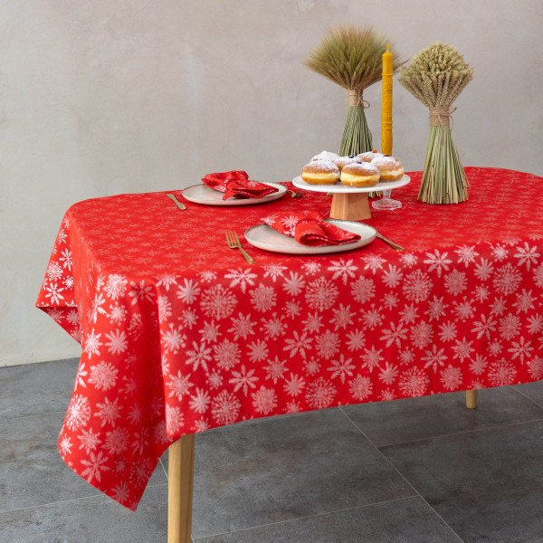 Фото - Скатертина прямокутна Едельвіка Сніжинки 240х145 см Червона (248-23/00)