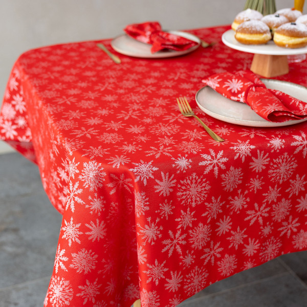 Фото - Скатертина прямокутна Едельвіка Сніжинки 240х145 см Червона (248-23/00)