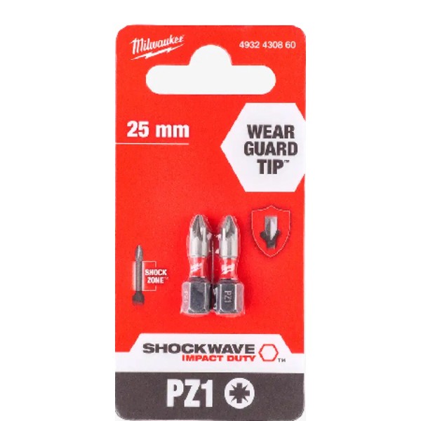 Фото - Біта для викрутки Milwaukee Shockwave PZ1 25 мм 2 шт. (4932430860)
