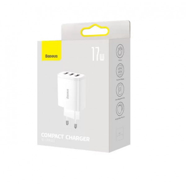 Фото - Мережевий зарядний пристрій Baseus 3xUSB 17W USB-A (CCXJ020102)