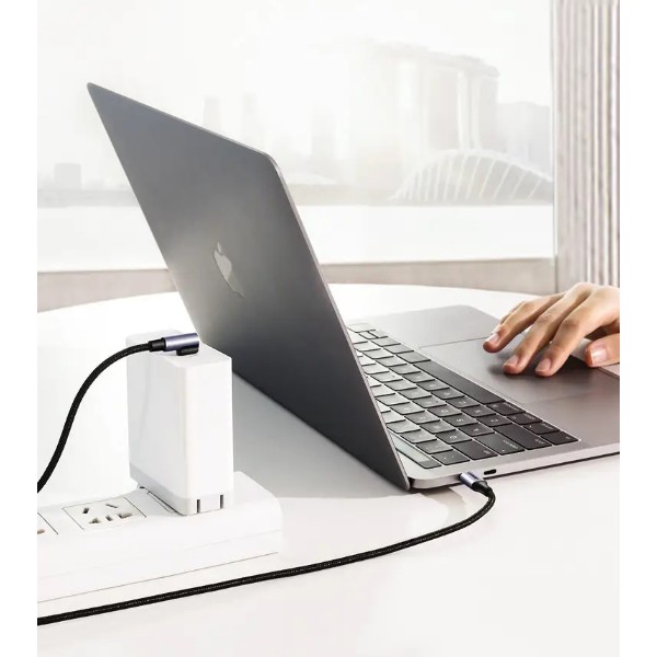 Фото - Кабель UGREEN US255 USB Type-C to Angled USB Type-C 60W Round 0.5m Black/Gray (50122)