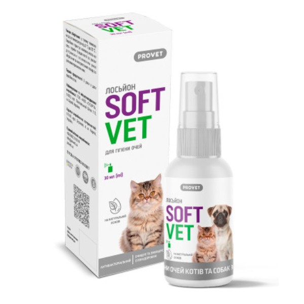Фото - Лосьйон для котів і собак ProVET SOFTVET для гігієни очей 30 мл (4823082440085)