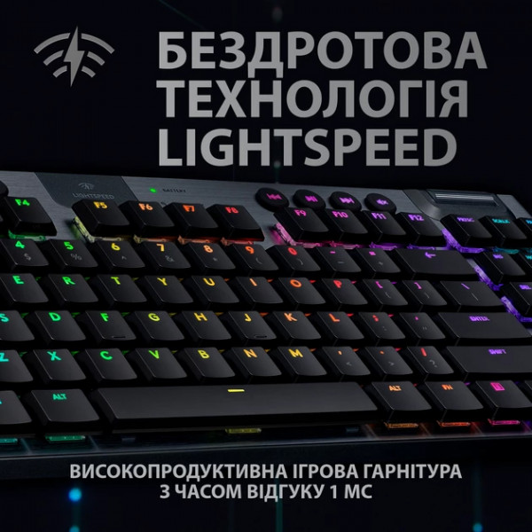 Фото - Клавіатура бездротова ігрова Logitech G915 TKL Tenkeyless LIGHTSPEED RGB Mechanical Clicky Switch Carbon UA (920-009537)