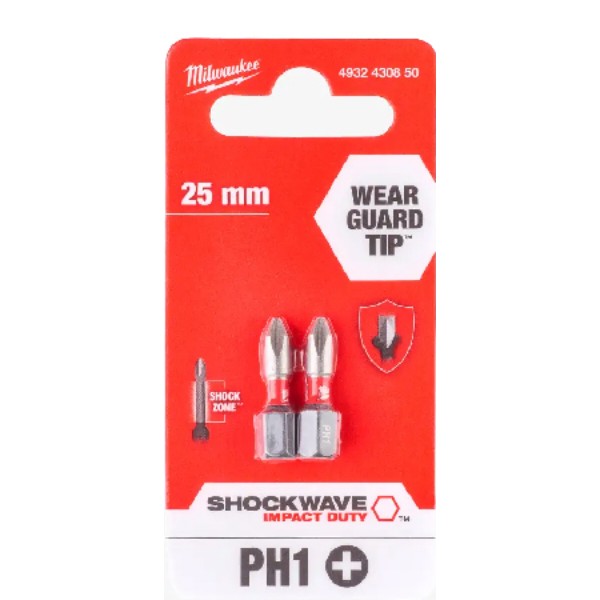 Фото - Біта для викрутки Milwaukee Shockwave PH1 25 мм 2 шт. (4932430850)