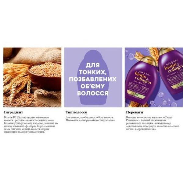 Фото - Бальзам для волосся OGX для позбавленого об'єму і тонкого волосся з біотином і колагеном 385 мл (0022796976710)
