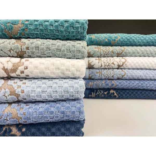 Фото - Полотенце банное GM Textile Дамаск синее махровое велюр 70х140