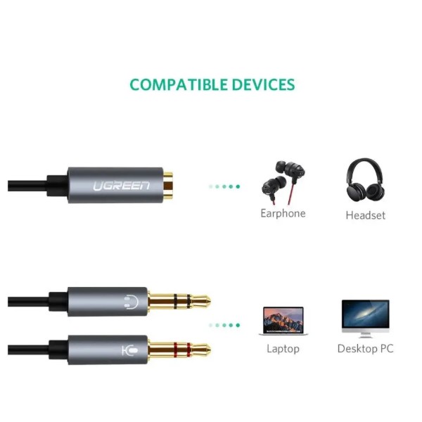 Фото - Кабель 3.5 мм - 3.5 мм UGREEN AV140 Jack 3.5mm F 4pin 2 Jack 3.5mm M (20898)