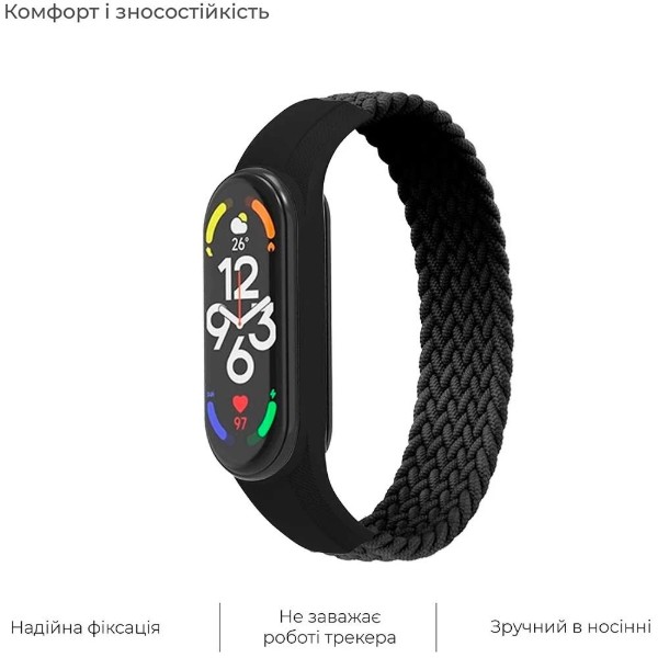 Фото - Ремешок для фитнес-браслета Armorstandart Braided Solo Loop for Xiaomi Mi Band 7/6/5/4 Black size L (ARM58763)