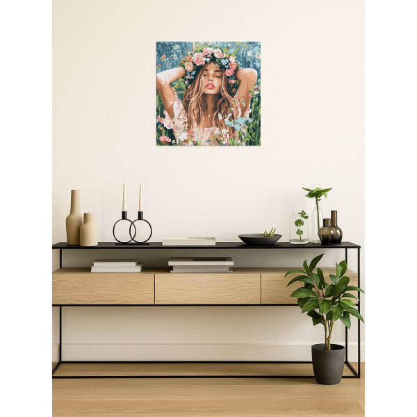 Фото - Картина за номерами Ideyka Дівчина з віночком в полі 40х40 см (KHO8581)