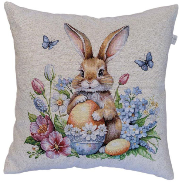 Фото - Подушка декоративная Прованс Пасхальная гобеленовая Соцветие зайчонок с бабочками 45х45 см (044294)