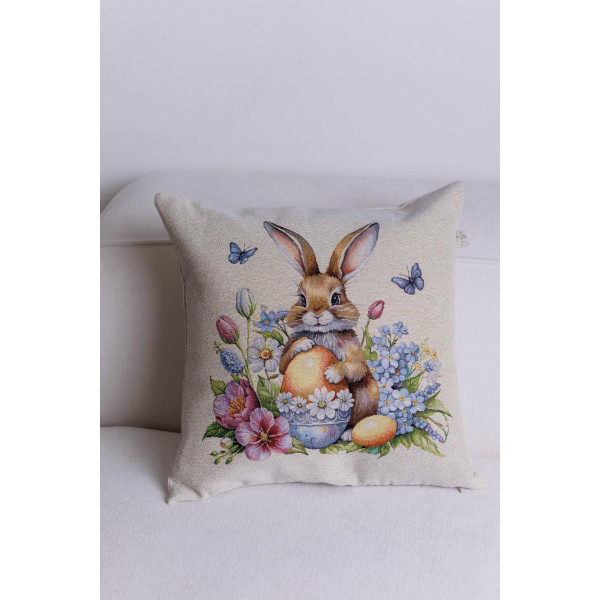 Фото - Подушка декоративная Прованс Пасхальная гобеленовая Соцветие зайчонок с бабочками 45х45 см (044294)