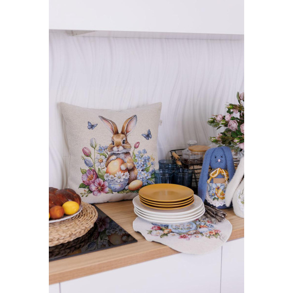 Фото - Подушка декоративная Прованс Пасхальная гобеленовая Соцветие зайчонок с бабочками 45х45 см (044294)
