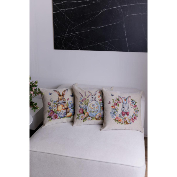 Фото - Подушка декоративная Прованс Пасхальная гобеленовая Соцветие зайчонок с бабочками 45х45 см (044294)