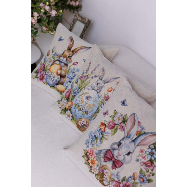 Фото - Подушка декоративная Прованс Пасхальная гобеленовая Соцветие зайчонок с бабочками 45х45 см (044294)