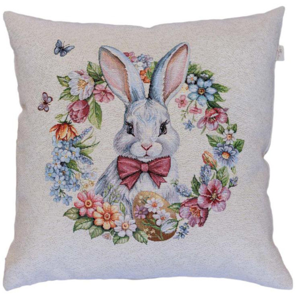 Фото - Подушка декоративная Прованс Пасхальная гобеленовая Соцветие зайчонок в веночке 45х45 см (044296)