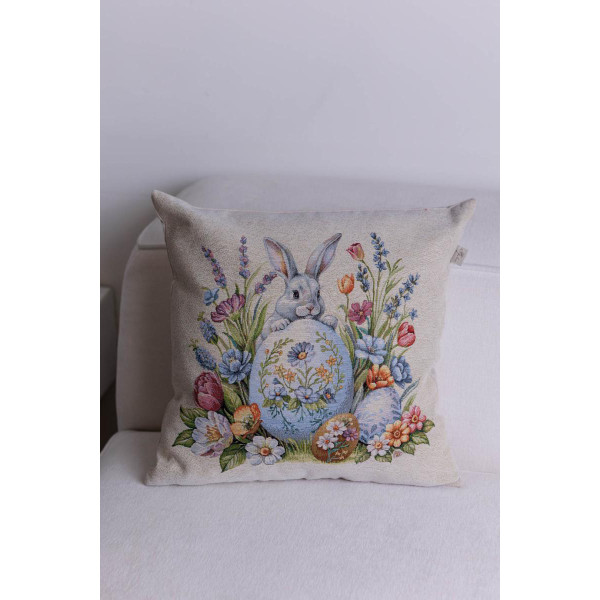 Фото - Подушка декоративная Прованс Пасхальная гобеленовая Соцветие зайчонок с писанкой 45х45 см (044298)